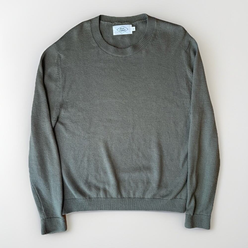 Alex Crane Merino Wool Sweater Large Green Olive Green Made in USA Minimalist